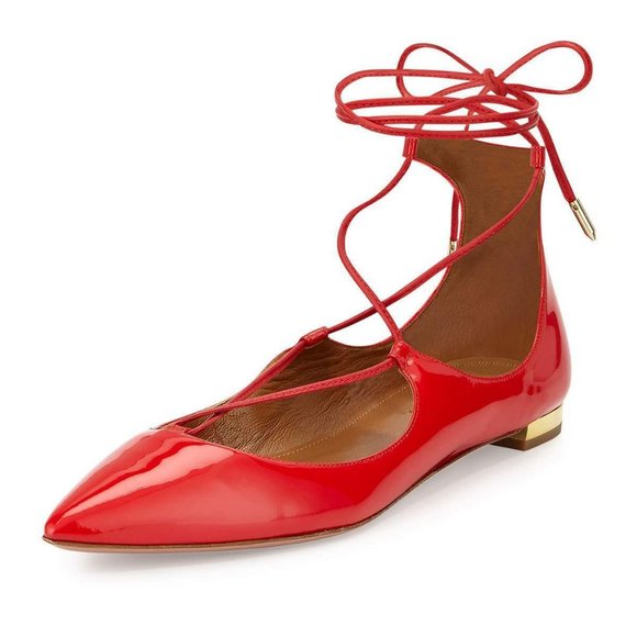 Aquazzura Christy Lace-Up Pointed-Toe Flat Shoe 37